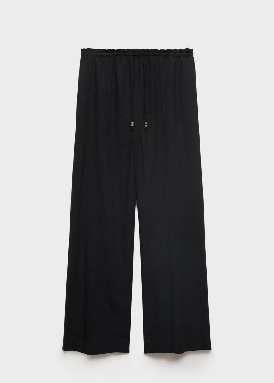 MANGO Linen-Blend Elastic Waist Pants - XS - Black
